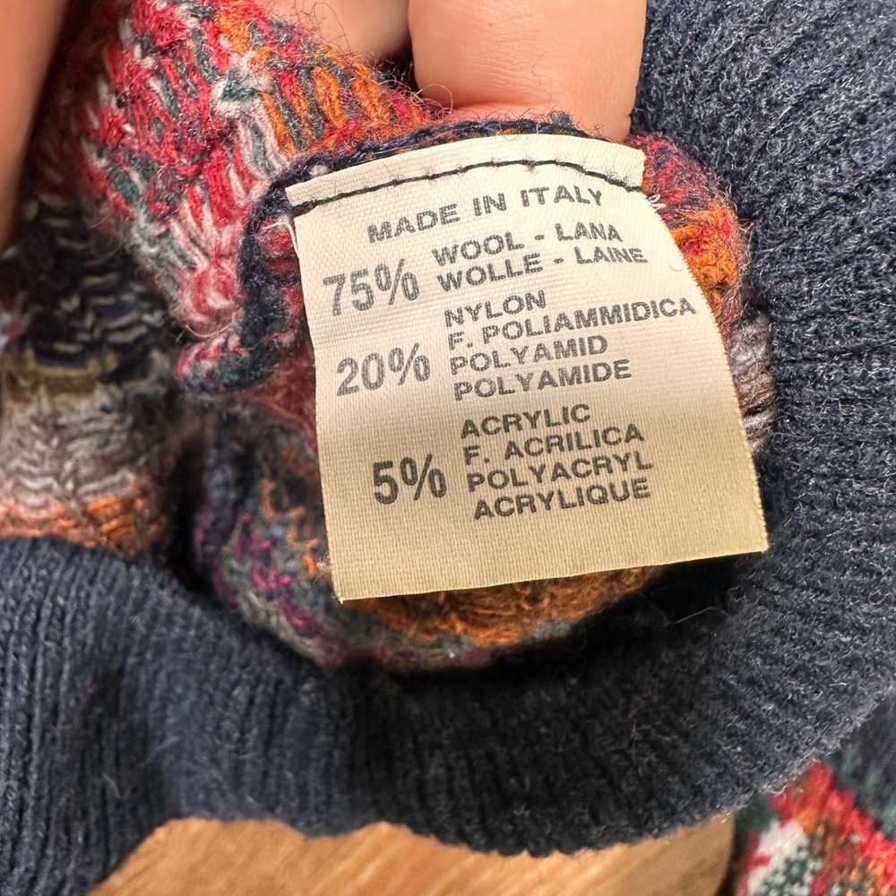 Vtg Italy Made Sweater Quattro Castella Men 52 Multicolor Geometric Pattern Wool - Picture 6 of 9